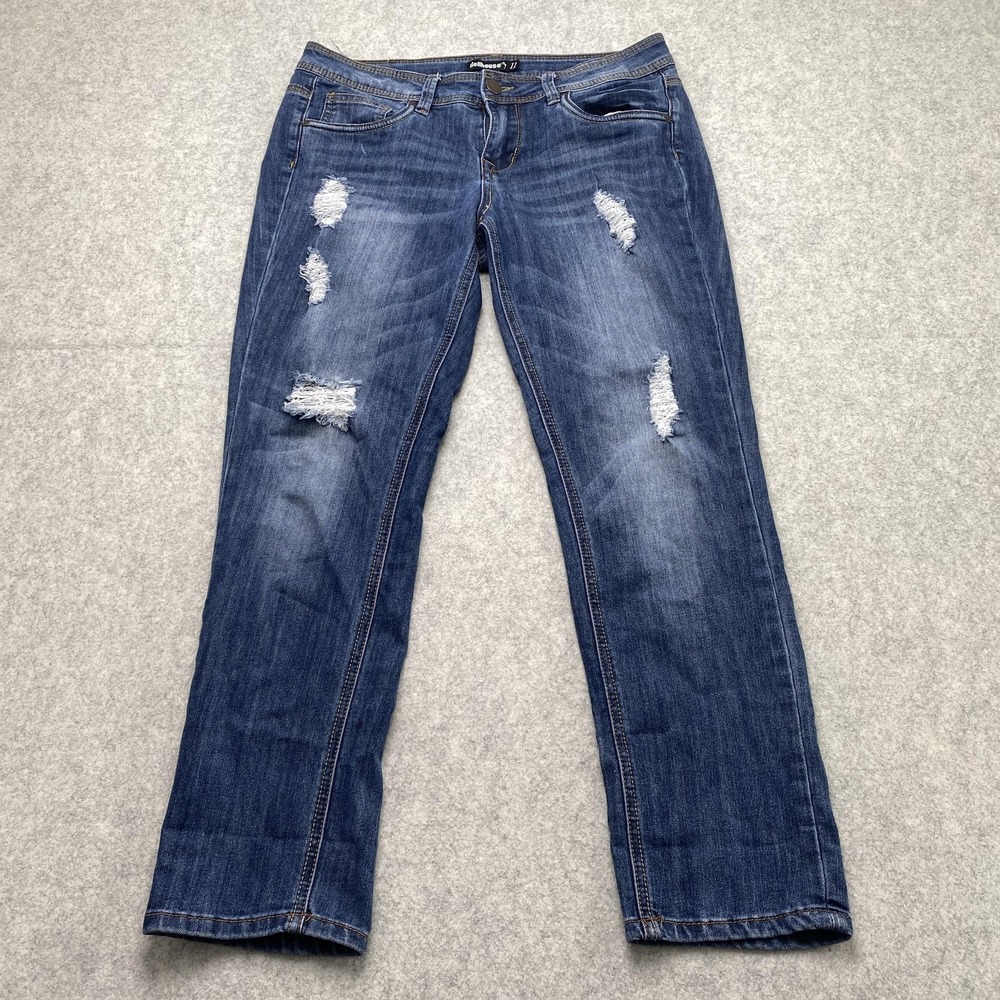 Dollhouse Charley Juniors 11 Straight Jeans (32x26) Blue Distressed Studded